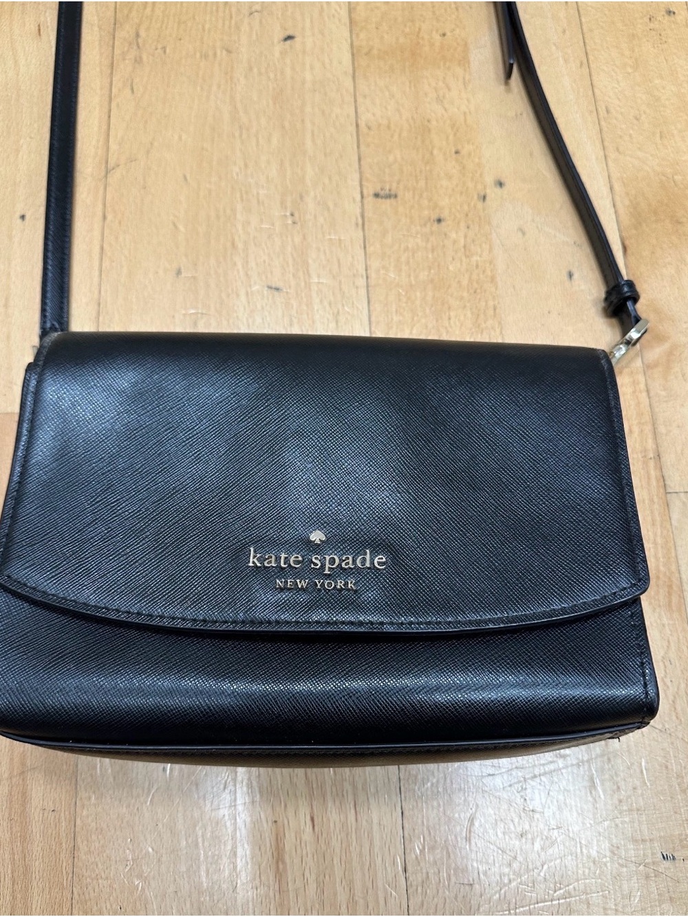 kate spade Black Saffiano Leather Crossbody Bag with Gold Logo